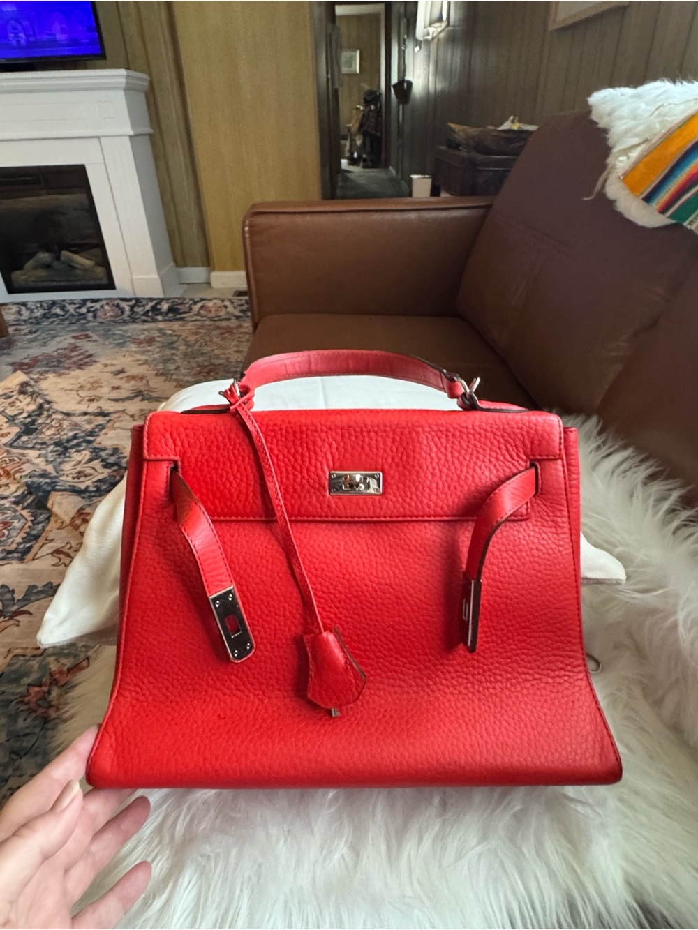 Kelly Style Red Leather Handbag